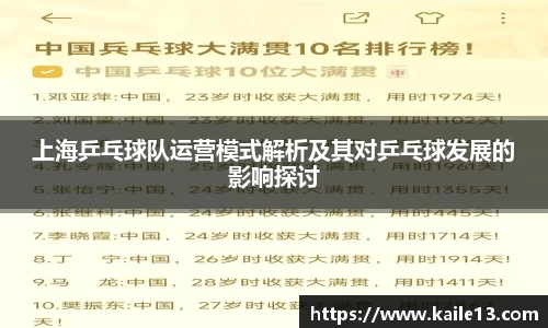 上海乒乓球队运营模式解析及其对乒乓球发展的影响探讨